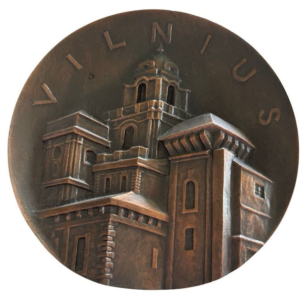 Vilnius Lithuania Dailė Wall Plaque Soviet Era Cast Metal Architectural Relief